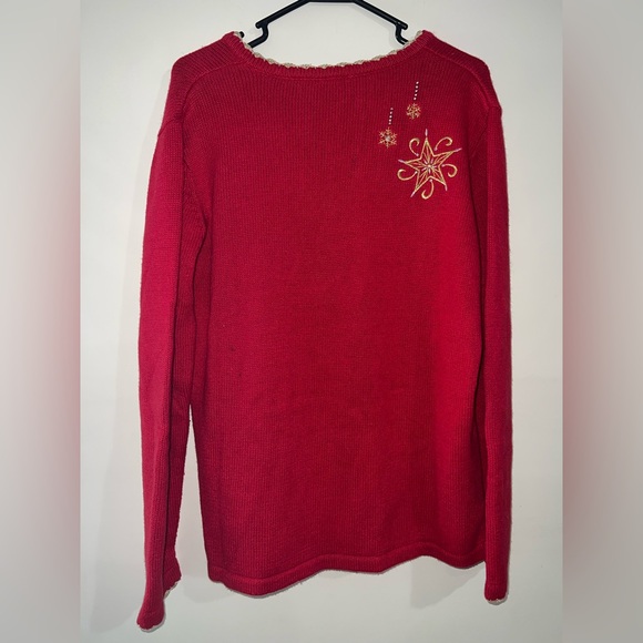 Holiday Editions Red with Gold Snow Flakes Christmas Sweater Size large - Picture 4 of 4